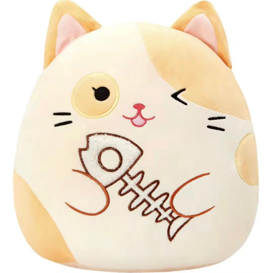 Plush cat toy with fish bone