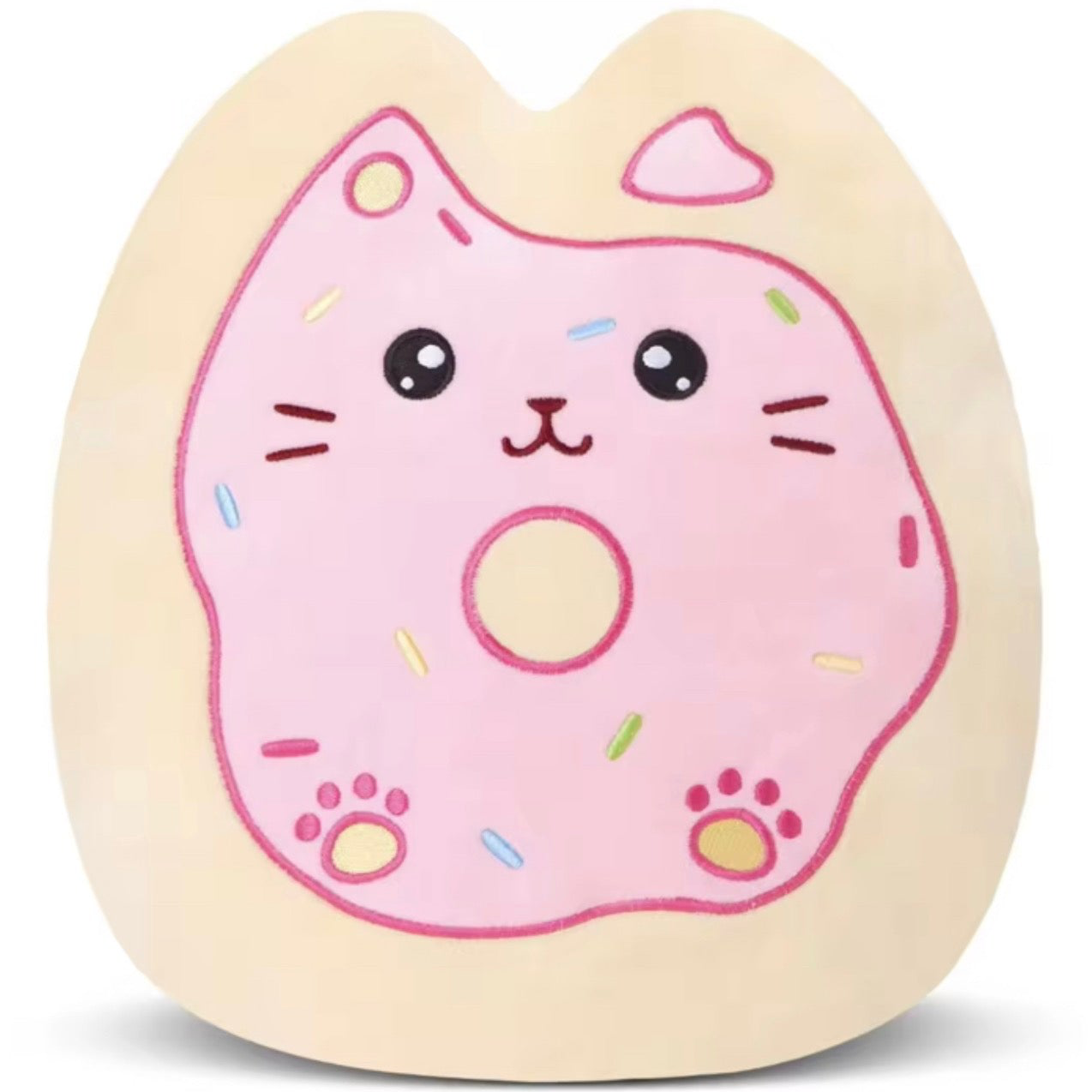 Donut-shaped plush toy with a cat face 