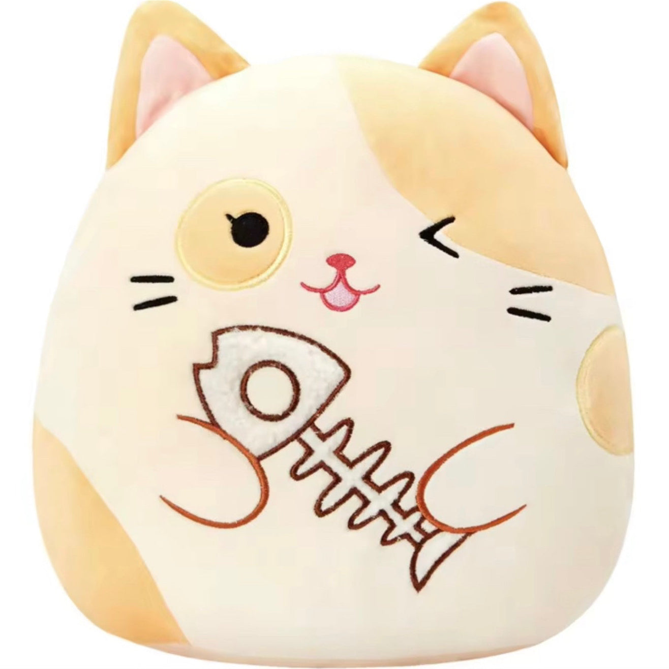 Plush cat toy with fish bone